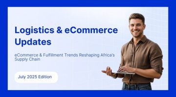 A screen with man showing logistics and ecommerce updates july 2025 edition.