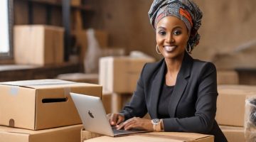 A woman in a black blazer checking the orders and working on ecommerce green practices.